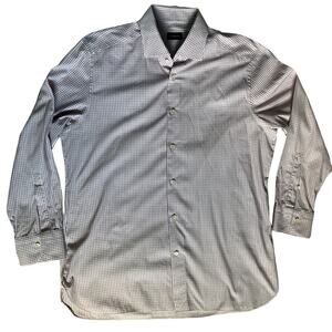 Ermenegildo Zegna Blue and Red Dress Shirt with Pointed Collar 14 17.5